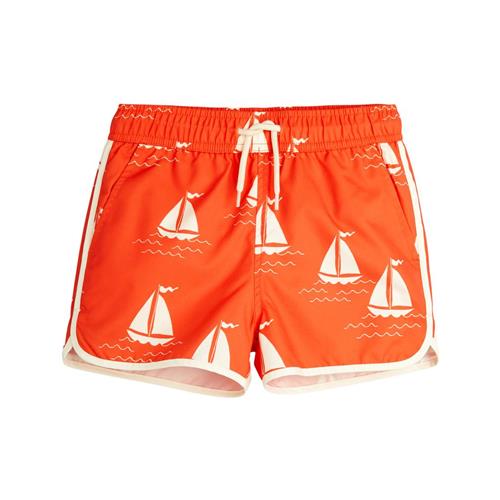 Se Mini Rodini Sailing Boats Aop Badeshorts Red 80/86 cm  Rød  80/86 cm  Unisex ved Babyshop