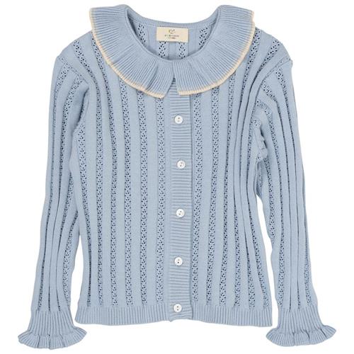 Copenhagen Colors Pointelle-strikket Cardigan Med Krave Dusty Blue 110 cm  Blå  110 cm  kvinde
