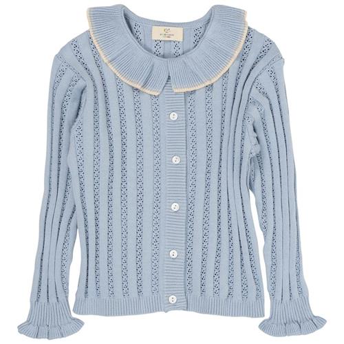 Copenhagen Colors Pointelle-strikket Cardigan Med Krave Dusty Blue | Blå | 110 cm