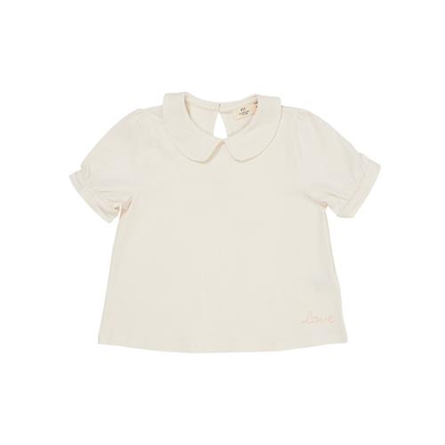 Copenhagen Colors Solid Kortærmet Bluse Med Krave Cream 92 cm  Beige  92 cm  kvinde