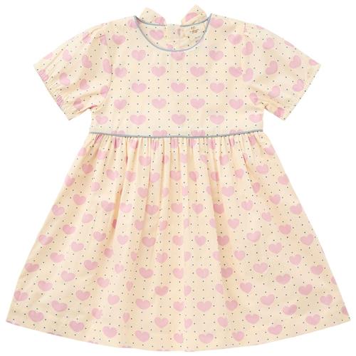 Copenhagen Colors Heart & Dots Kjole Med Pufærmer Heart Aop 86 cm  Lyserød  86 cm  kvinde