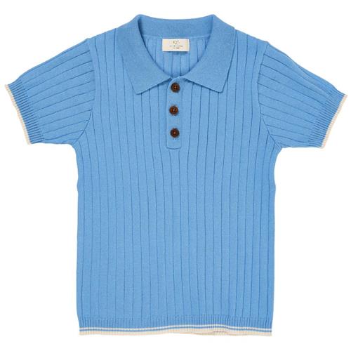 Copenhagen Colors GOTS Ribstrikket Poloshirt Sky Blue Cream 116 cm  Blå  116 cm  mand