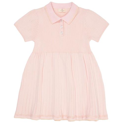 Copenhagen Colors GOTS Rib Polo Strikket Kjole Ballerina Cream 98 cm  Lyserød  98 cm  kvinde
