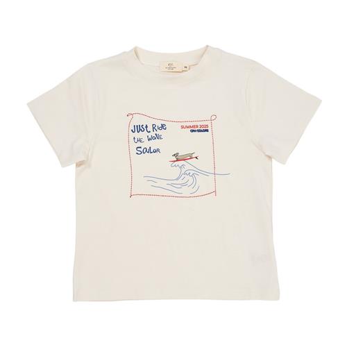 Copenhagen Colors Broderet T-shirt Cream Surfing Dog | Beige | 122 cm