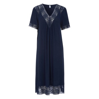 Damella Plain Lace Short Sleeve Nightdress Marineblå viskose Medium Dame