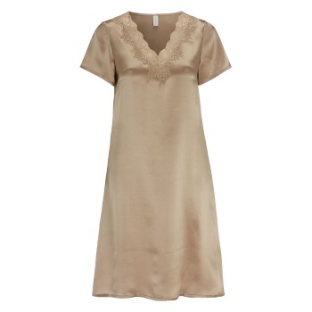 Damella Woven Silk Plain Nightdress Nougat silke Large Dame