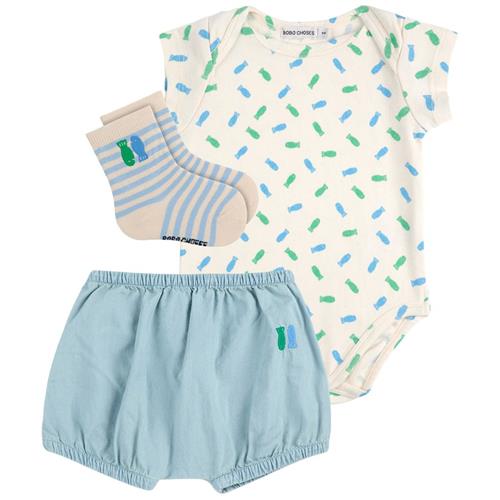 Bobo Choses Lucky Fish Baby Sæt Med Tøj Off White 1 months  Creme  1 måneder  Unisex