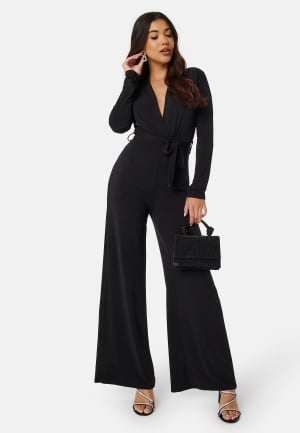 John Zack Deep V Wide Leg Jumpsuit Black XS (UK8)