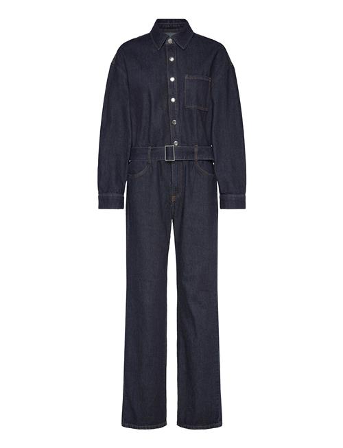 Se Rinse-Wash Denim Jumpsuit With Belt Mango Blue ved Booztlet