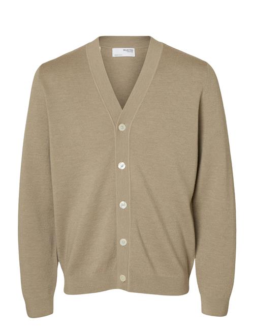 Slhtray Ls Knit Merino V-Neck Cardigan Selected Homme Beige