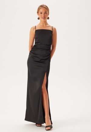 Bubbleroom Occasion Tie Back Satin Gown Black 46