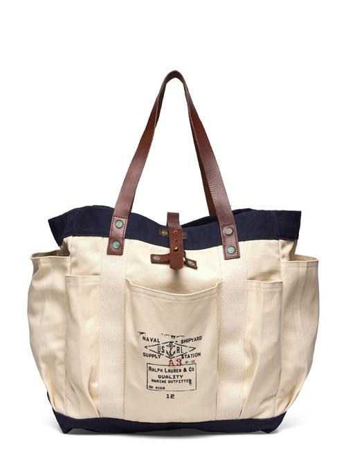 Leather-Trim Canvas Tote Polo Ralph Lauren Cream