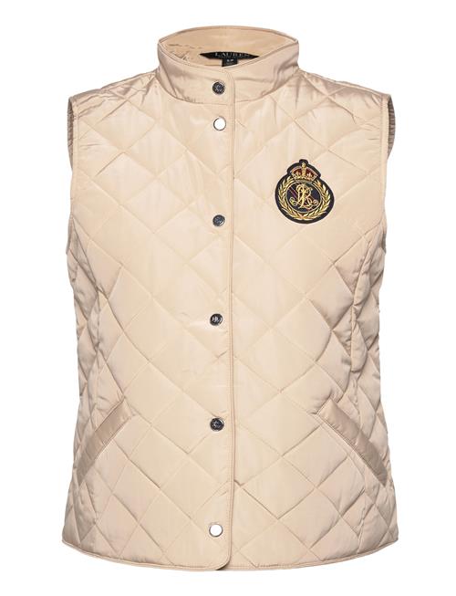 Crest-Patch Quilted Mockneck Vest Lauren Ralph Lauren Beige