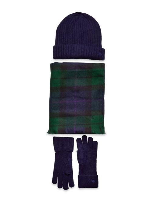 Plaid Scarf, Gloves, & Beanie Set Lauren Ralph Lauren Blue