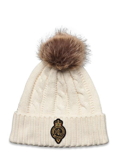 Crest-Patch Pom-Pom Cable-Knit Beanie Lauren Ralph Lauren Cream