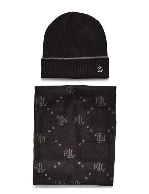 Logo Jacquard Scarf & Beanie Set Lauren Ralph Lauren Black