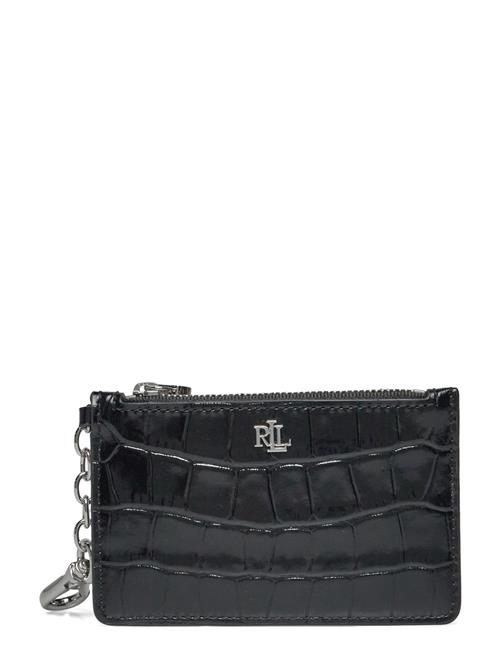 Croc-Embossed Leather Zip Card Case Lauren Ralph Lauren Black