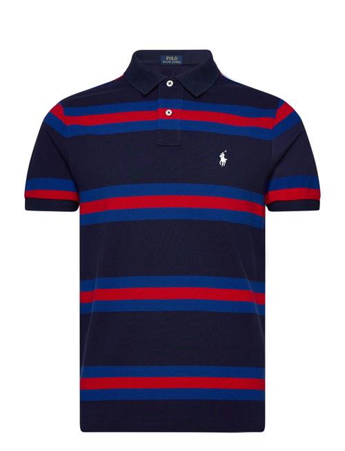 Custom Slim Fit Striped Mesh Polo Shirt Polo Ralph Lauren Navy