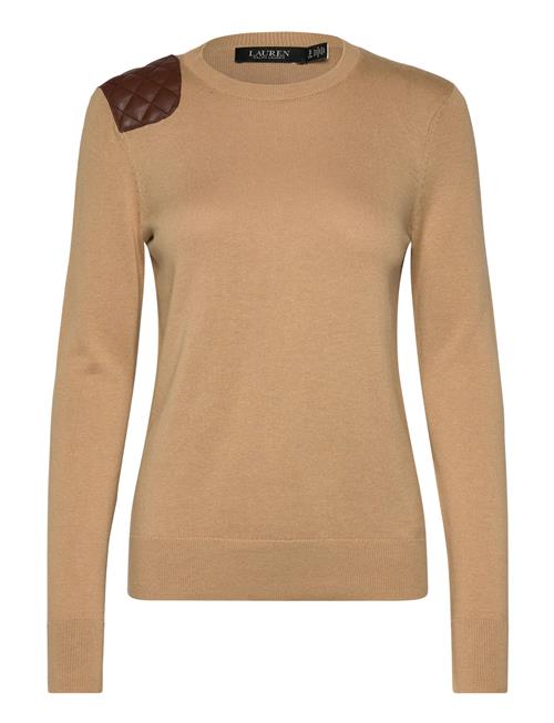 Faux-Leather-Trim Cotton-Blend Sweater Lauren Ralph Lauren Brown