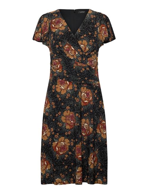 Floral Stretch Jersey Surplice Dress Lauren Ralph Lauren Black