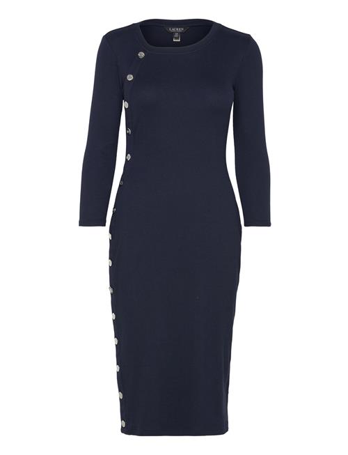 Button-Trim Rib-Knit Cotton-Blend Dress Lauren Ralph Lauren Navy