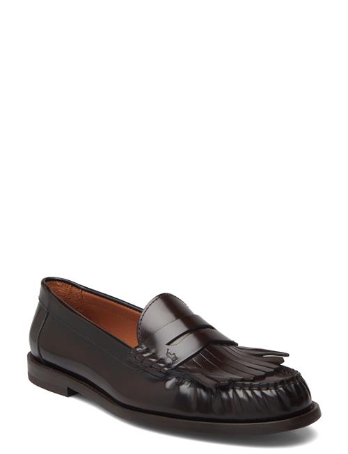 Ashtyn Fringe-Trim Calfskin Loafer Polo Ralph Lauren Brown