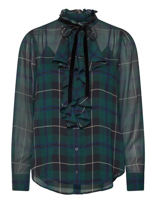 Plaid Ruffle-Trim Georgette Blouse Lauren Ralph Lauren Green