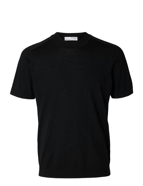 Slhtray Ss Knit Merino Crew Neck Selected Black