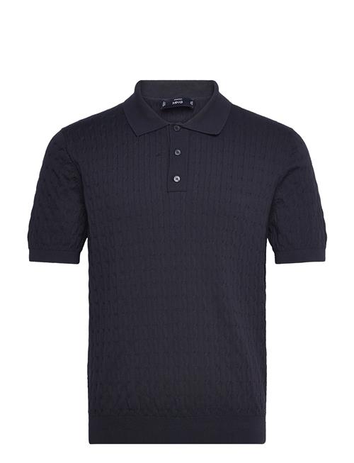 100 Cotton Braided Knitted Polo Shirt Mango Navy