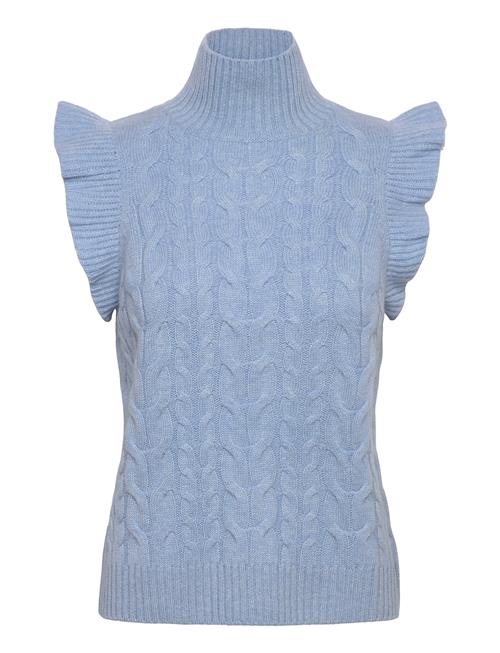 Roll Neck Frill Cable Vest Davida Cashmere Blue