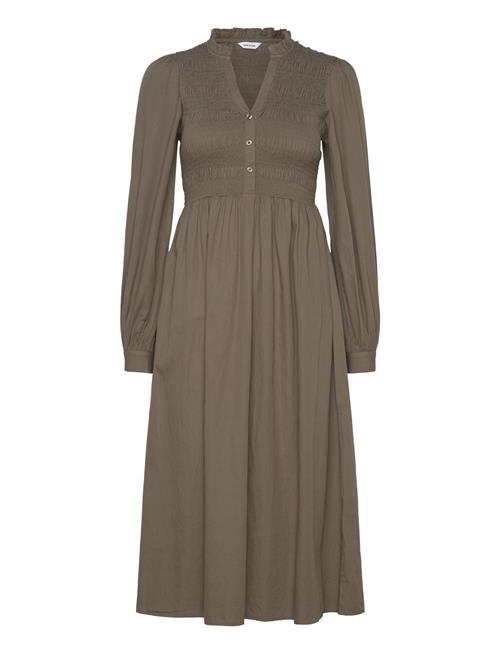 V-Neck Cotton Smock Dress Bubbleroom Brown