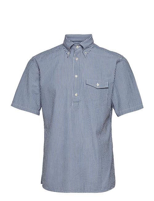 Navy Striped Seersucker Short Sleeve Popover Shirt Eton Blue