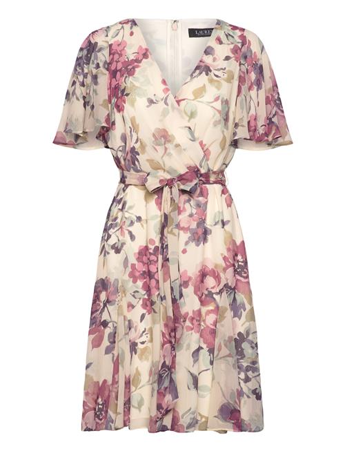 Floral Crinkle Georgette Surplice Dress Lauren Ralph Lauren Cream