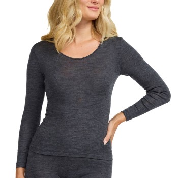 Damella Wool And Silk Long Sleeve Top Mørkgrå  uld 40 Dame