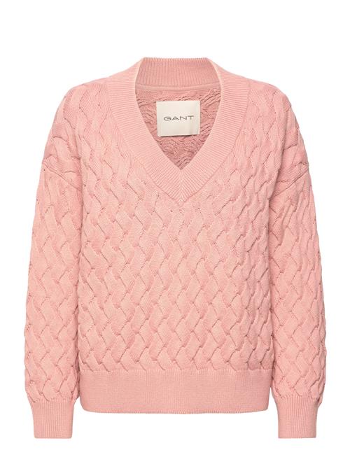 Textured Cotton V-Neck GANT Pink