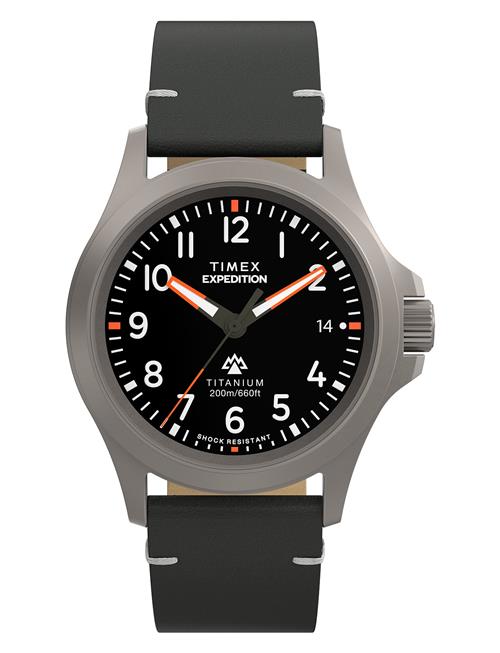 Expedition North Titanium Qa 38Mm Black Dial Black Eco-Friendly Leather Strap Timex Grey