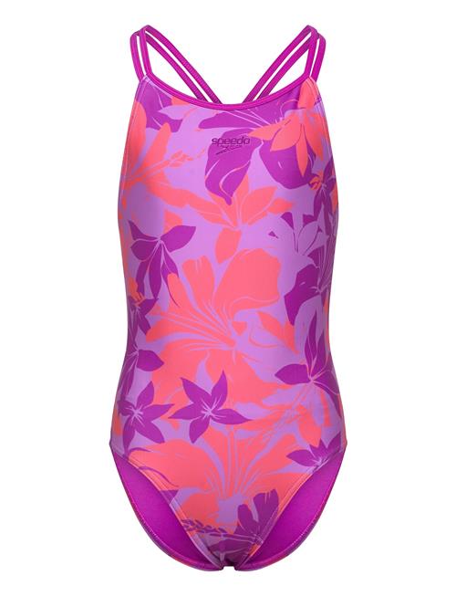 Girls Printed Twinstrap Speedo Purple