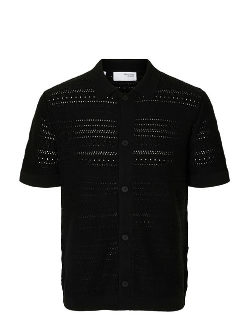 Slhpalo Ss Knit Crochet Polo Cardigan Selected Black