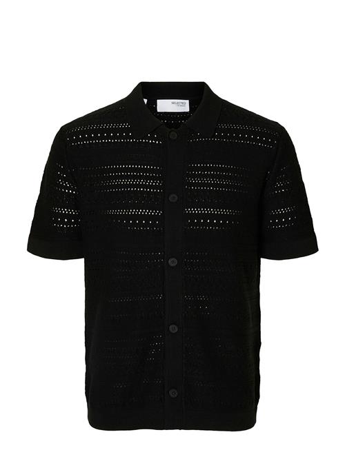 Slhpalo Ss Knit Crochet Polo Cardigan Selected Homme Black