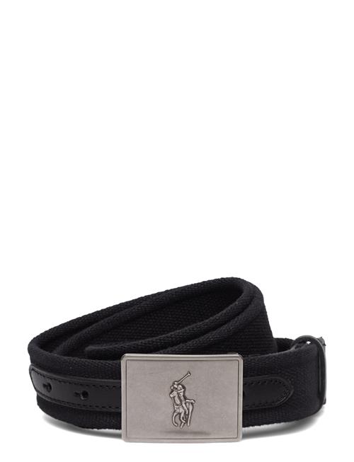 Pony Plaque Canvas & Leather Belt Polo Ralph Lauren Black