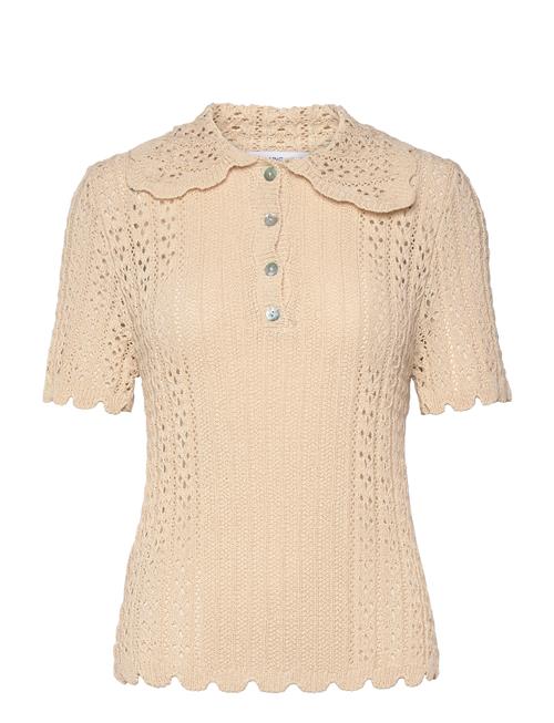 Openwork Knitted Polo-Neck Sweater Mango Beige