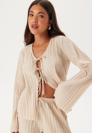 BUBBLEROOM Pleated Tie Cardigan Top Light beige XL