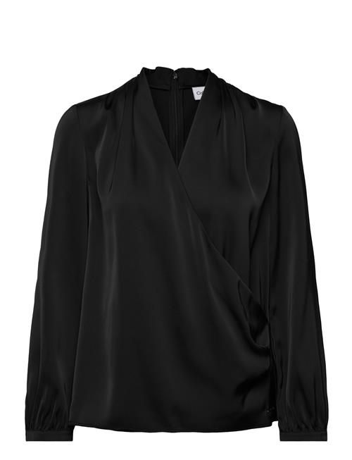 Satin Shine Ls V Neck Blouse Calvin Klein Black