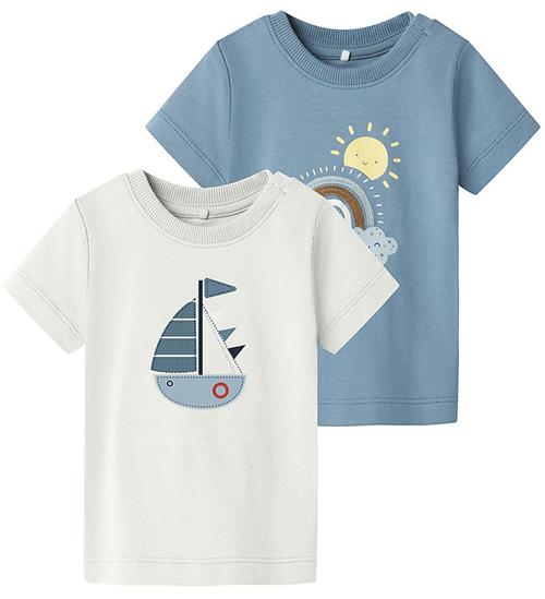 Se Name It T-shirt - NbmFlorin - 2-pak - Spring Lake/Cloud Dancer ved KidsWorld