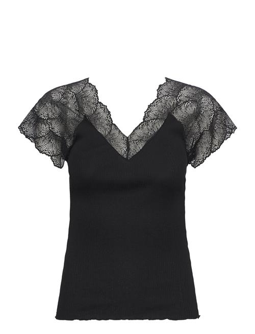 Beatha Silk Top W/Lace Rosemunde Black