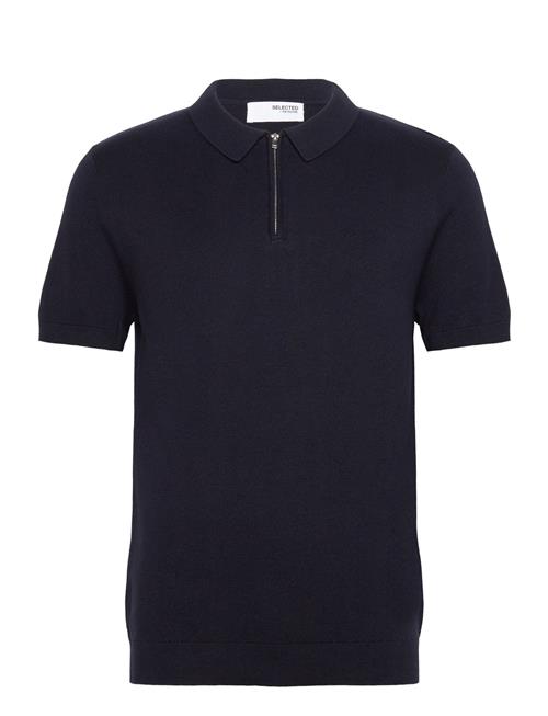 Se Slhflorence Ss Knit Zip Polo Ex Selected Homme Navy ved Booztlet