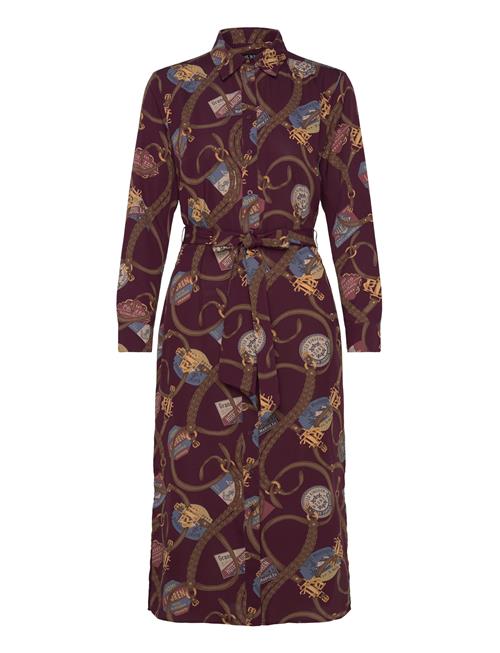 Belting-Print Crepe Shirtdress Lauren Ralph Lauren Burgundy