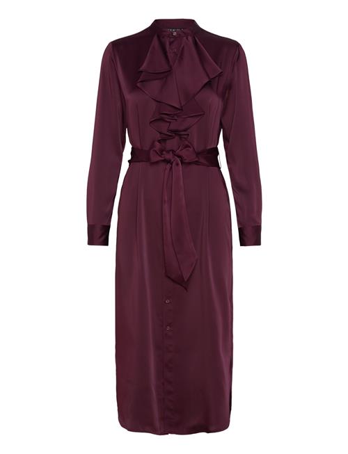 Ruffle-Trim Satin Charmeuse Shirtdress Lauren Ralph Lauren Burgundy