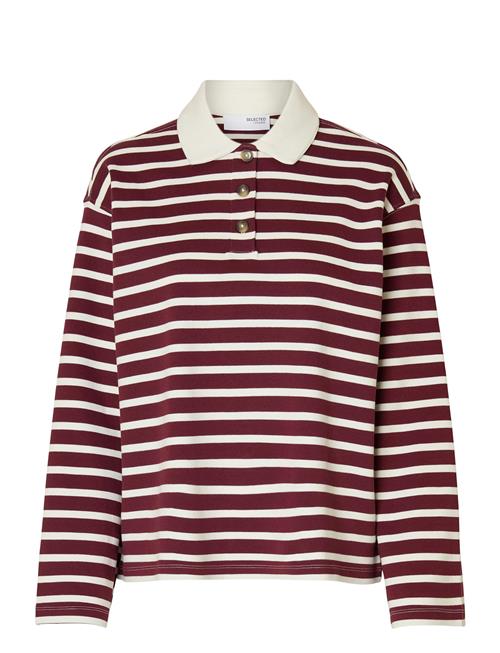 Se Slfwada Ls Stripe Collar Top Selected Femme Burgundy ved Booztlet