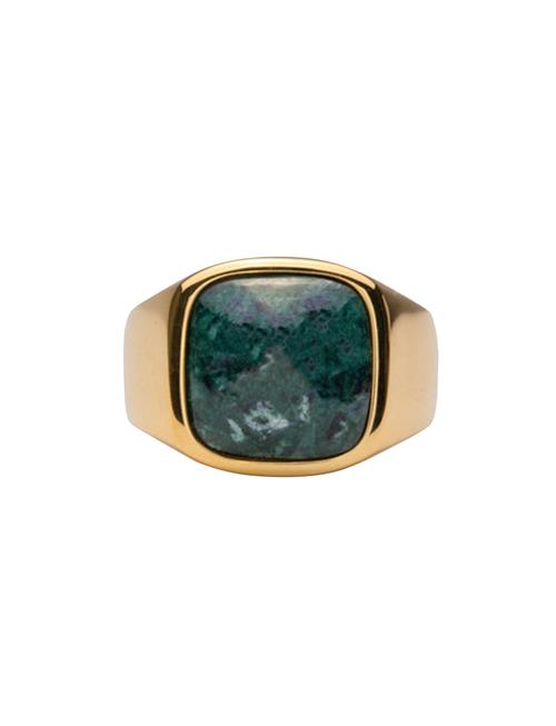 Ix Cushion Signet Ring Green Marble IX Studios Gold